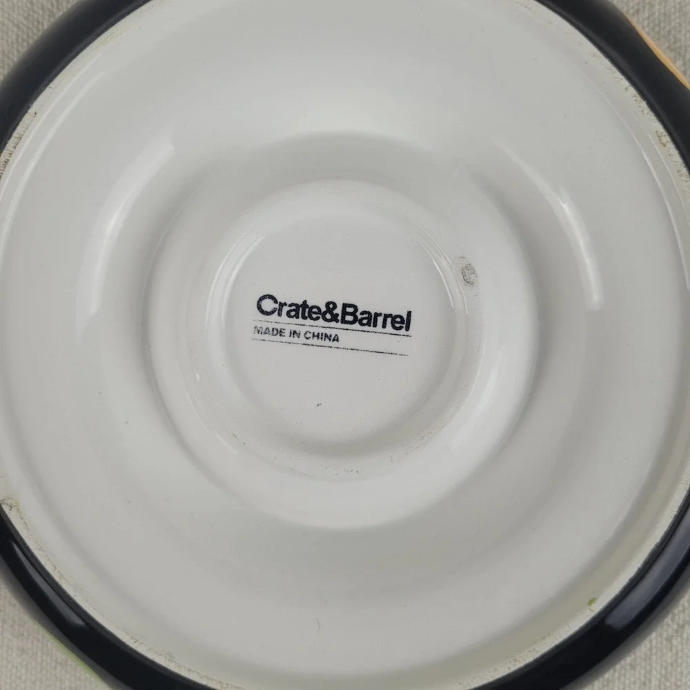 Crate & Barrel Margarita Salt sugar Bowl Black Green Citrus Fruit Ceramic 8 Inch